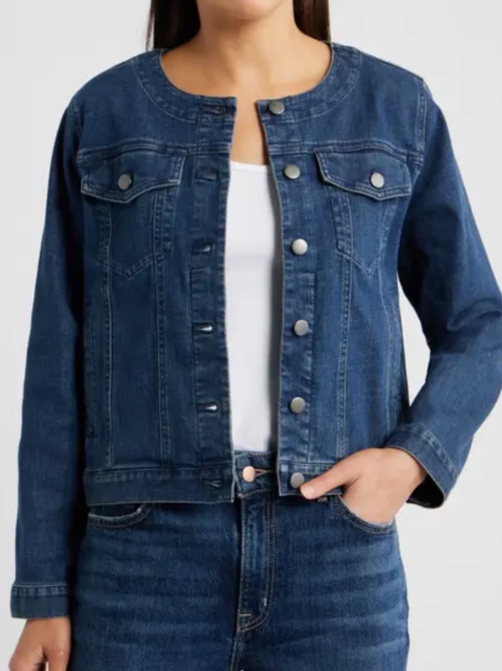 J. McLaughlin Blue Denim Jacket Preppy Casual Classic Stretch.